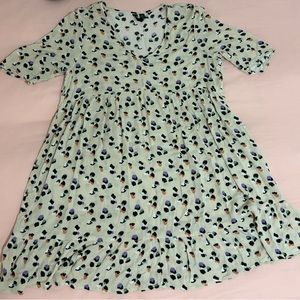 Versona mini dress, size medium, cream w/ (lilac, mint and orange) leopard print